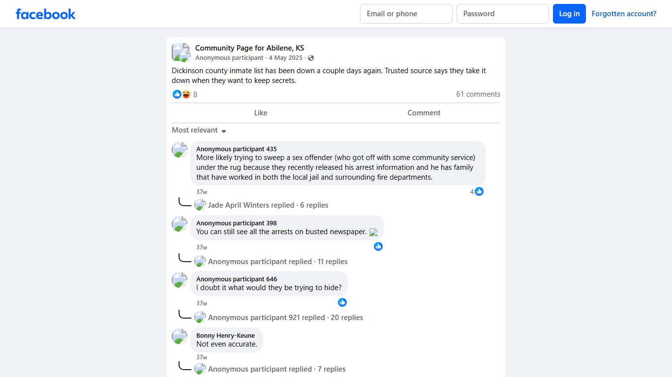 Community Page for Abilene, KS | Dickinson county inmate list has been down a couple days again | Facebook